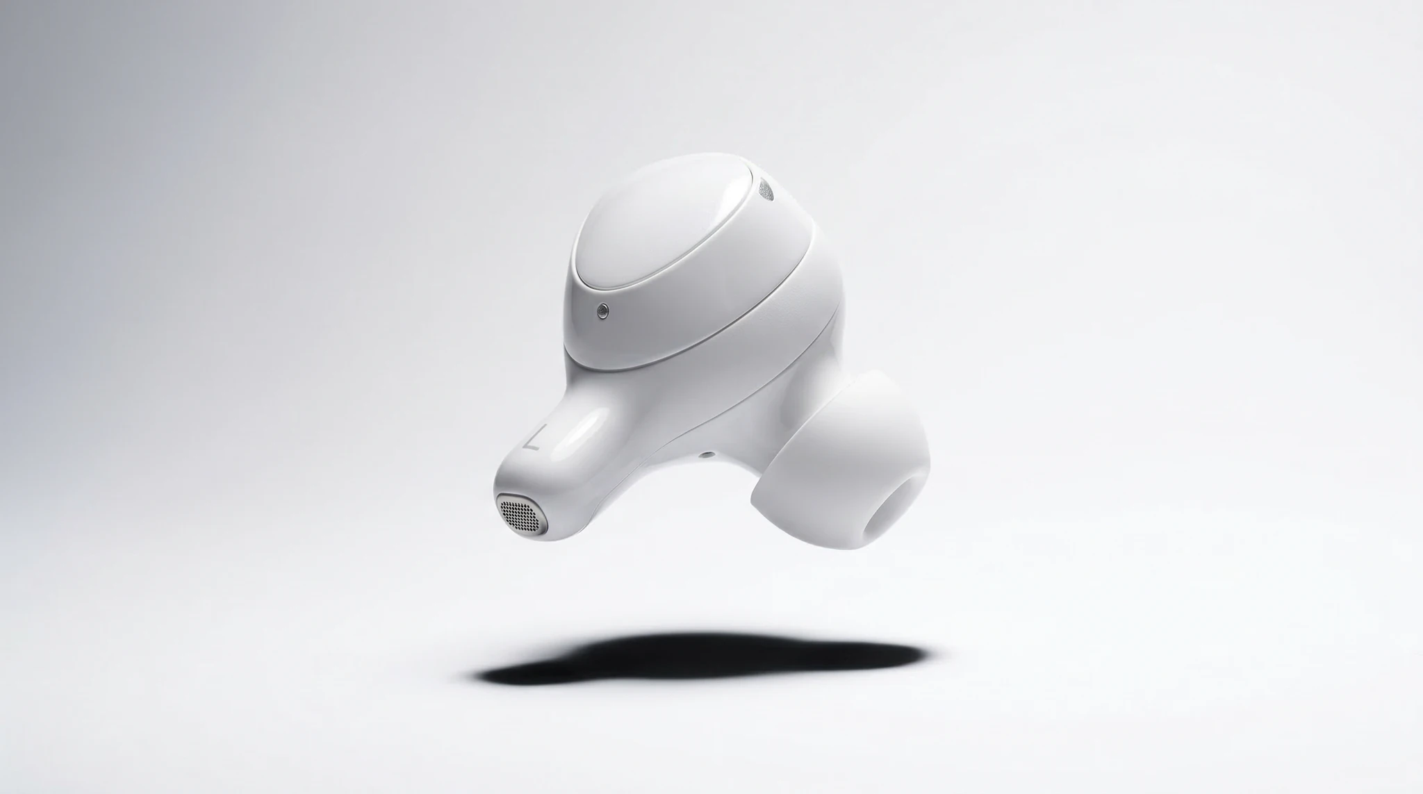 sora product demo prompts - Wireless earbud floating with studio lighting product photography