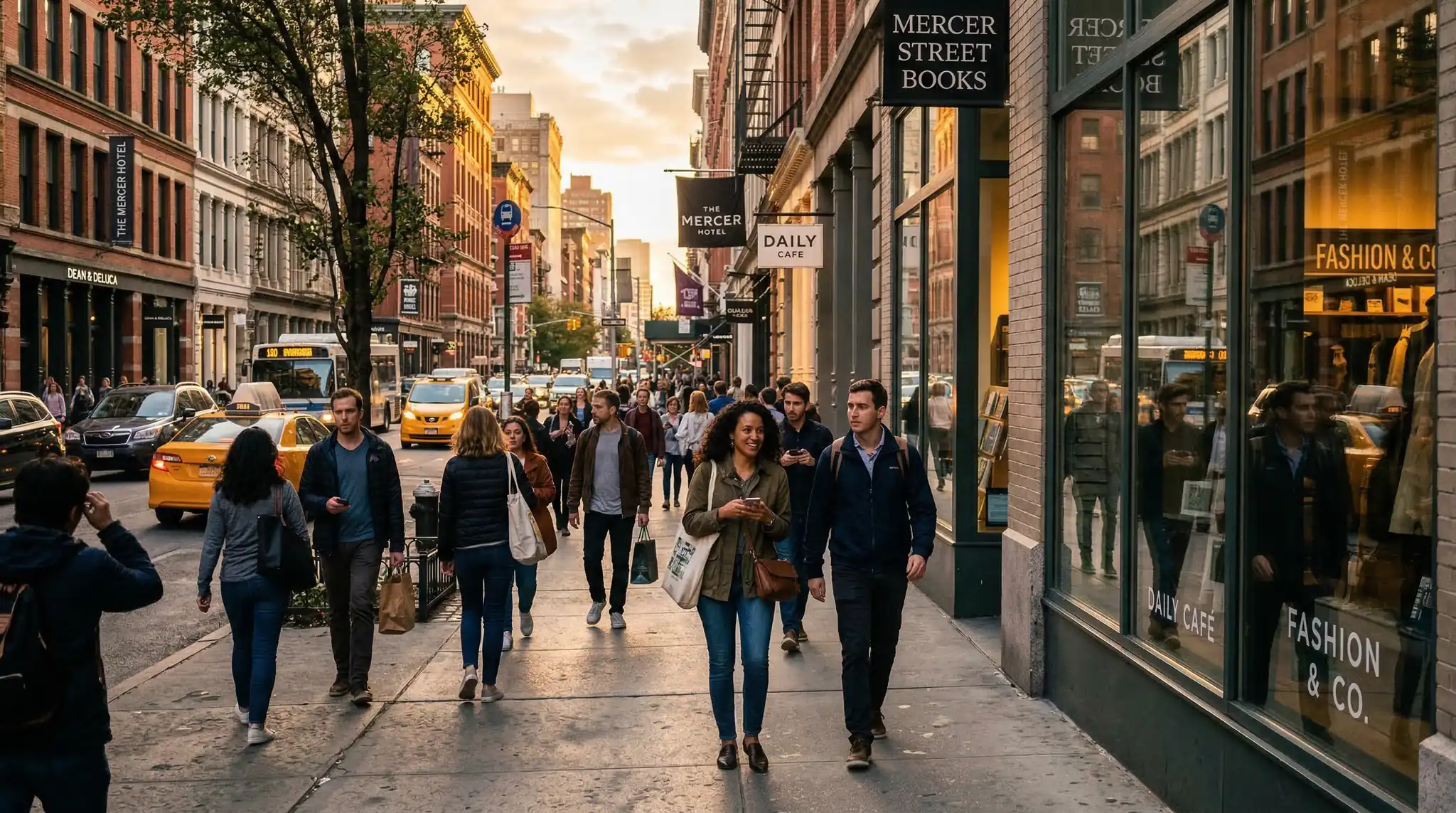 veo prompts - Photorealistic city street at golden hour with people walking
