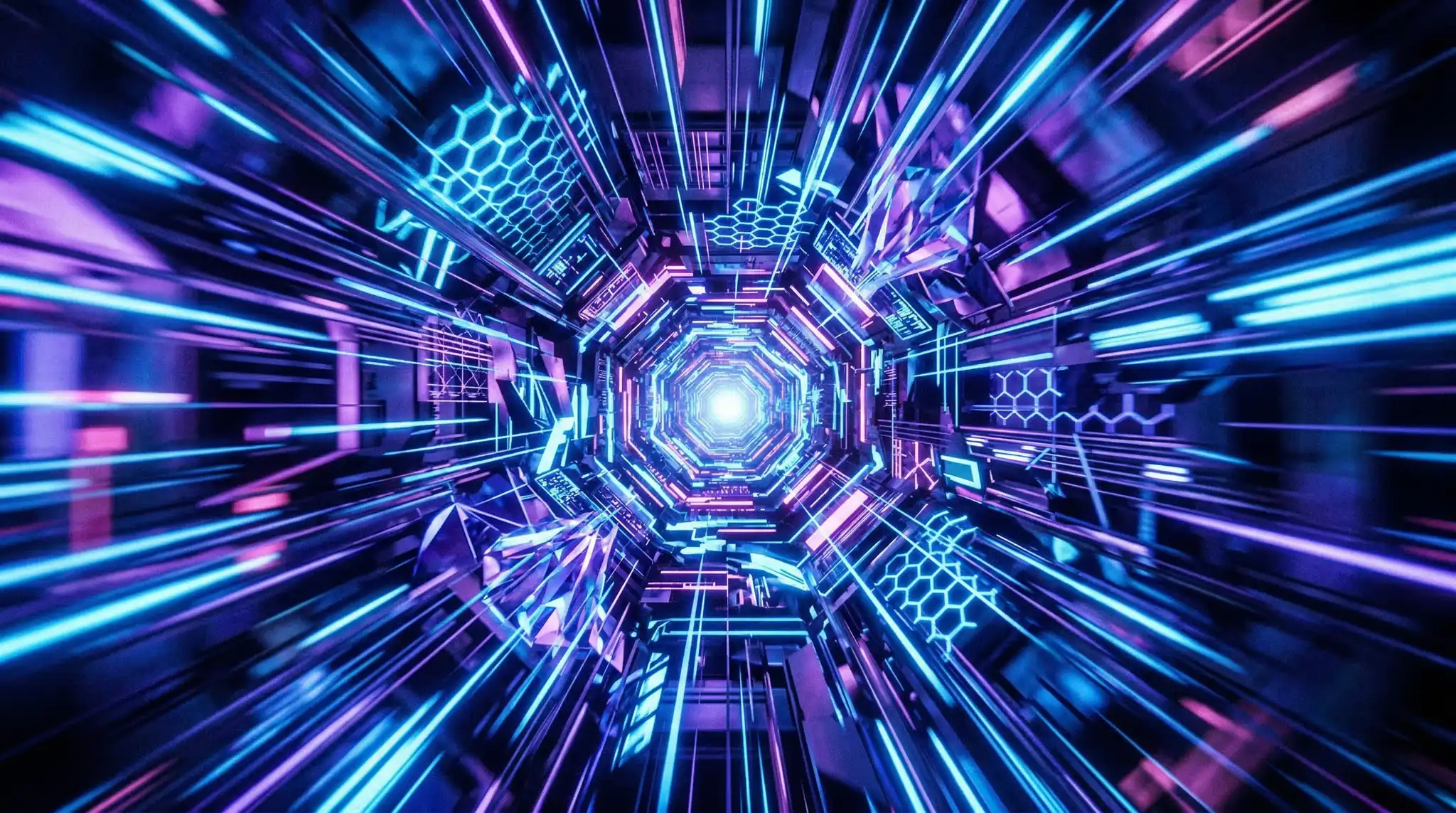 Futuristic neon geometric tunnel zoom effect for YouTube intro
