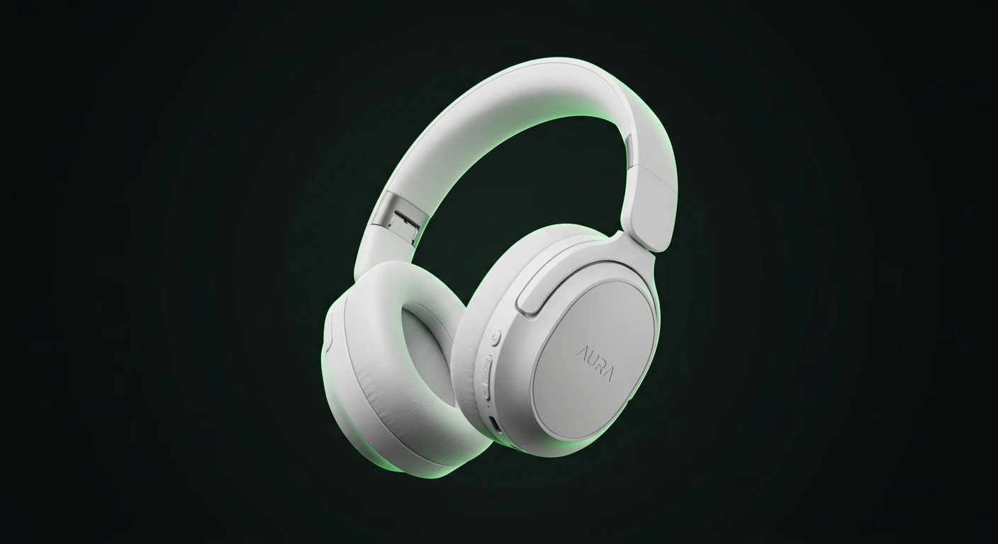 AI generated product photography - floating headphones with studio lighting