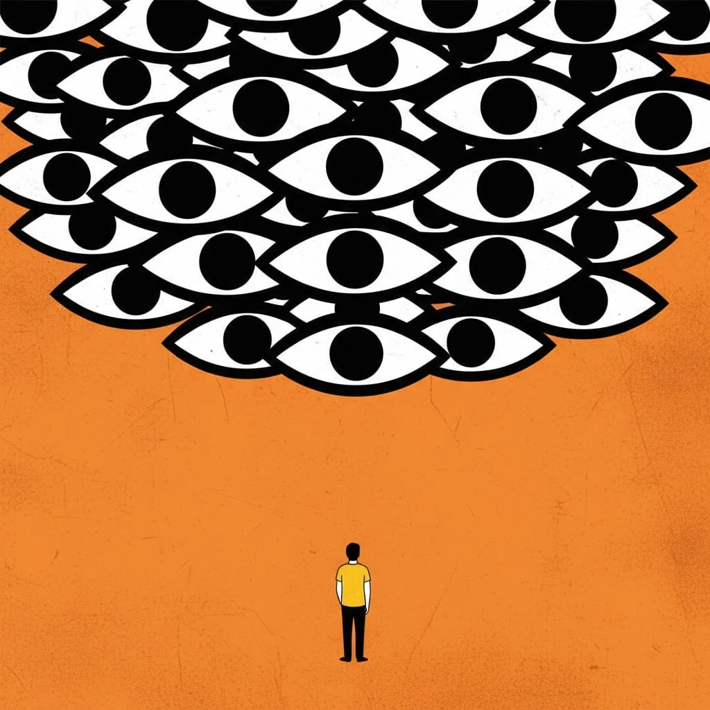 Minimalist Surveillance Illustration Prompt