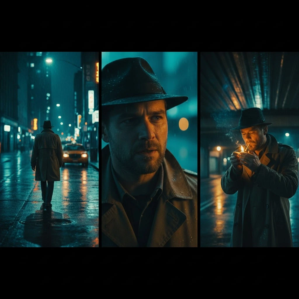 Cinematic Neo-Noir Triptych in Digital Art