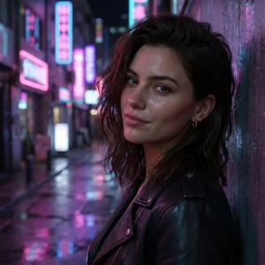 Night Neon Alley (half-body, edgy)