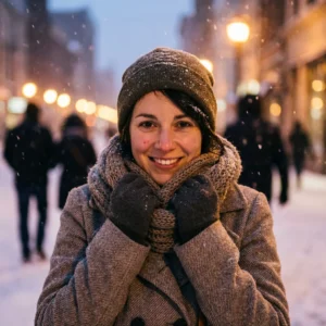 Snowy Street Cozy (winter fit, cinematic)