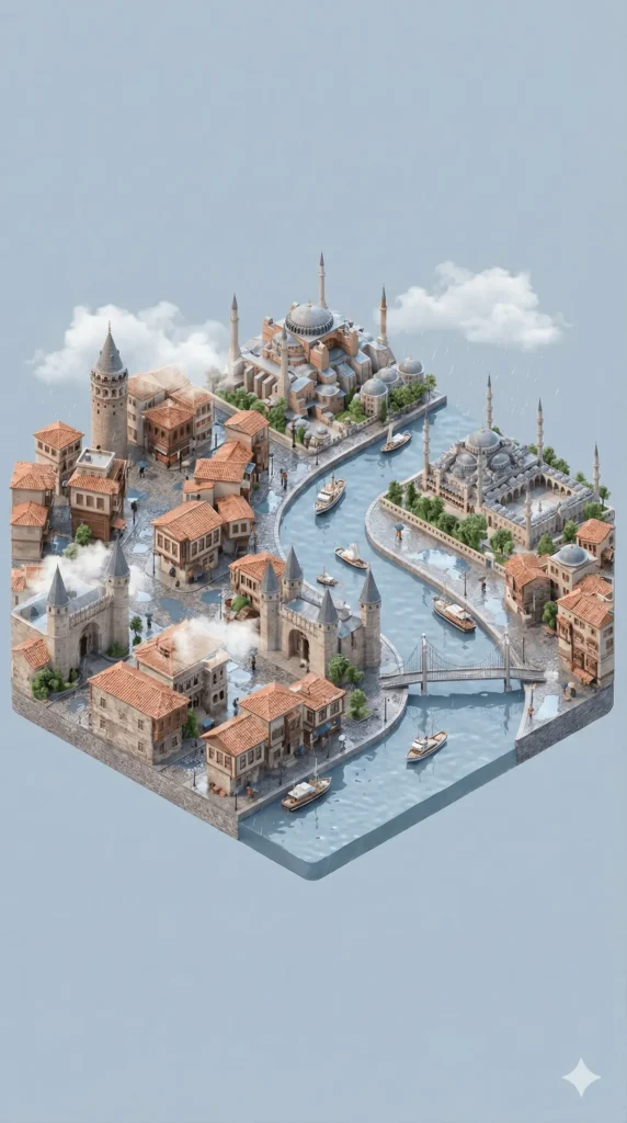 Isometric miniature 3D cartoon city scene