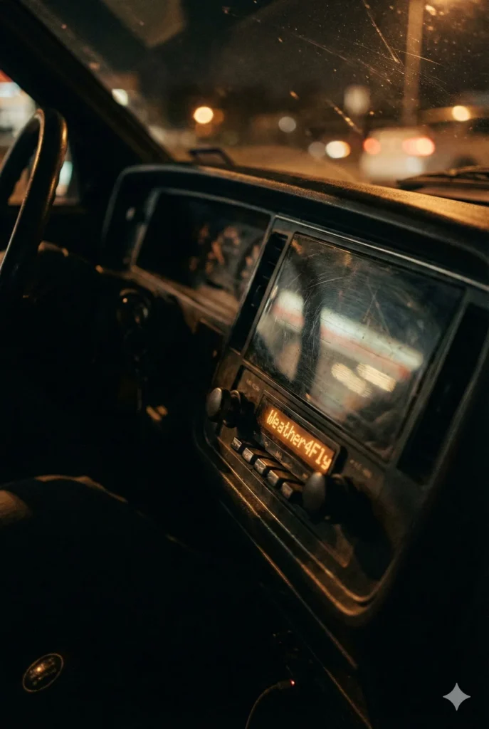 Cinematic Vertical Portrait of Vintage Car Radio at Night