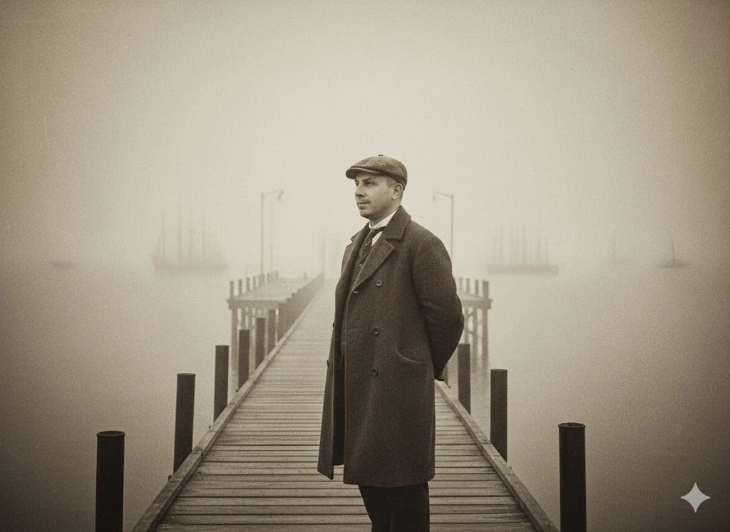 Melancholic Dawn on the Misty Pier