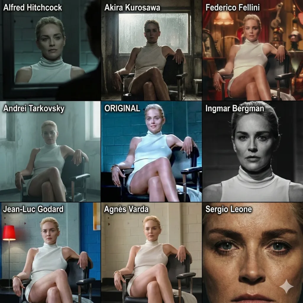 Director Variation Grid: One Still, Eight Auteur Re-Shoots