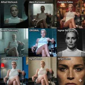 Director Variation Grid: One Still, Eight Auteur Re-Shoots