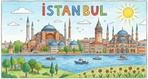 Illustrative Hand-Drawn Istanbul Skyline Prompt