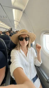 In-Flight Vacation Selfie — Natural Front Camera Perspective