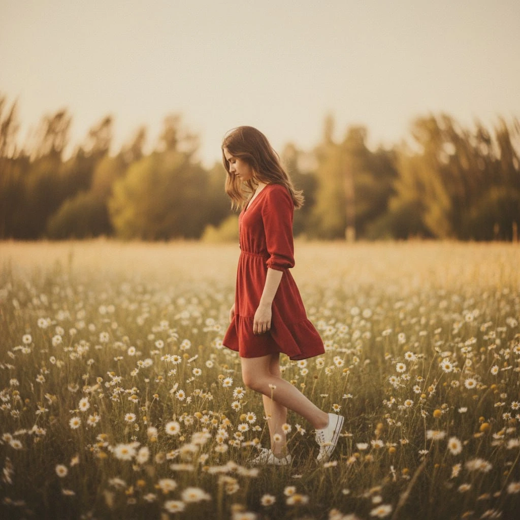 Dreamy Artistic Photograph of a Young Woman in a Meadow