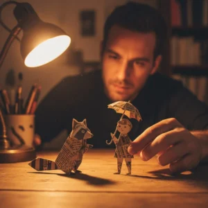 Warm-Toned Creative Scene with Paper Figures