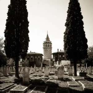 Vintage Black and White Photograph of Galata Tower