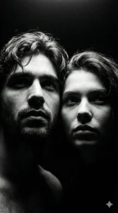 Close-up black and white portrait