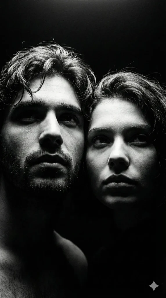 Close-up black and white portrait