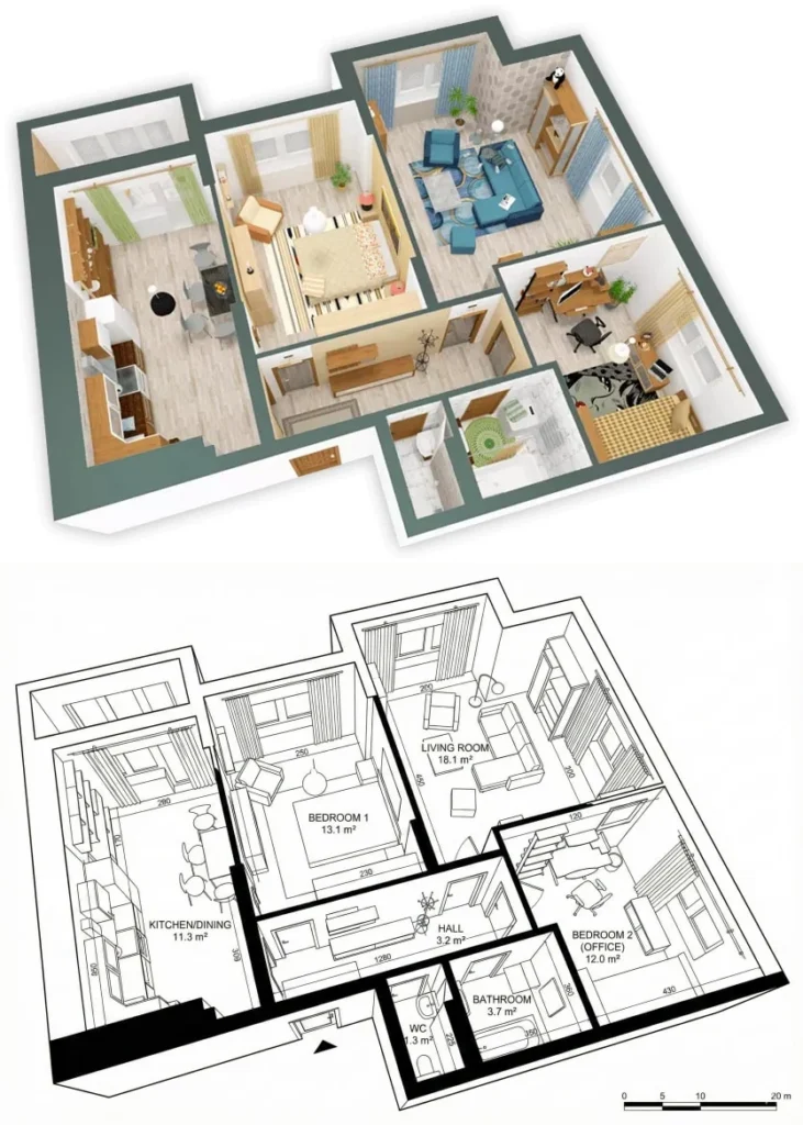 3D to 2D Floor Plan Converter