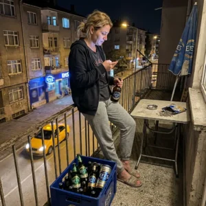 Night Balcony Scene in Ankara with Efes